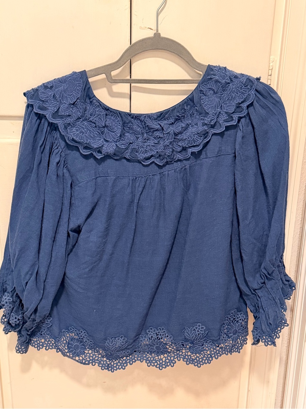 Anthropologie Linen Blend Lace Collar Blouse - Picture 6 of 7